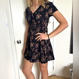 Black and Pink Soft Floral Mini Dress